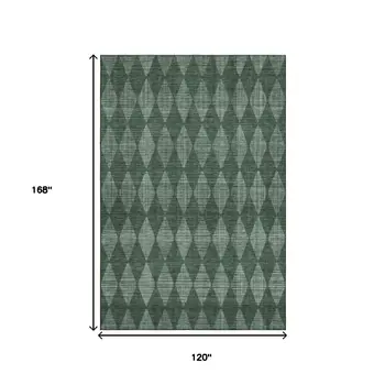10' X 14' Olive Green And Ivory Diamond Washable Area Rug With UV Protection