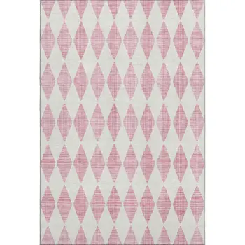 5' X 8' Pink And Ivory Diamond Washable Area Rug With UV Protection