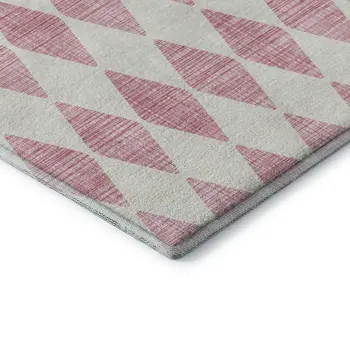 5' X 8' Pink And Ivory Diamond Washable Area Rug With UV Protection