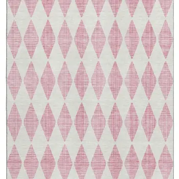 5' X 8' Pink And Ivory Diamond Washable Area Rug With UV Protection