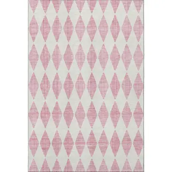 5' X 8' Pink And Ivory Diamond Washable Area Rug With UV Protection
