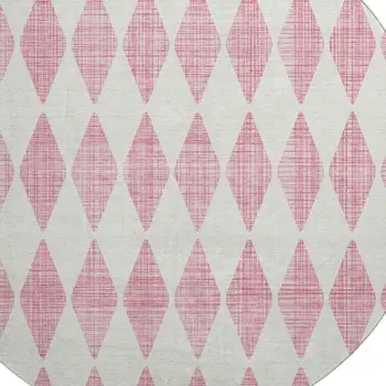 8' Pink And Ivory Diamond Washable Round Rug With UV Protection