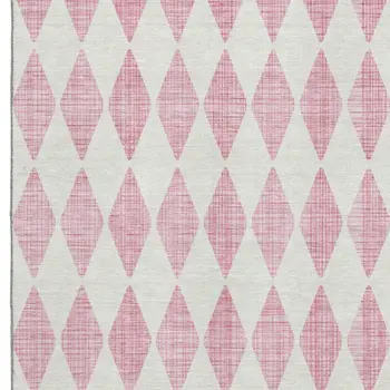8' X 10' Pink And Ivory Diamond Washable Area Rug With UV Protection