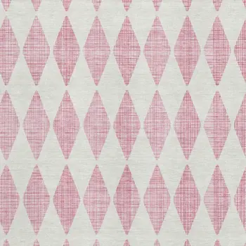 9' X 12' Pink And Ivory Diamond Washable Area Rug With UV Protection