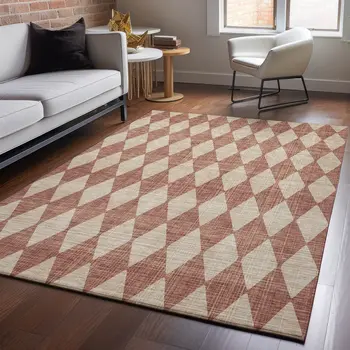 3' X 5' Chili Red And Ivory Diamond Washable Area Rug With UV Protection