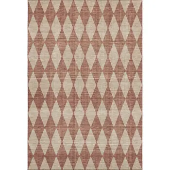 3' X 5' Chili Red And Ivory Diamond Washable Area Rug With UV Protection