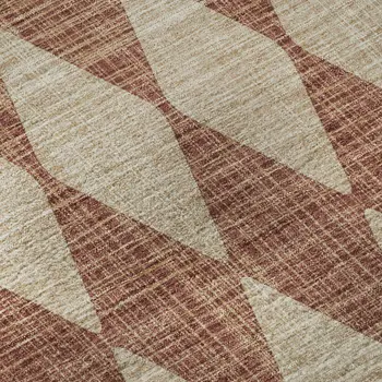 9' X 12' Chili Red And Ivory Diamond Washable Area Rug With UV Protection