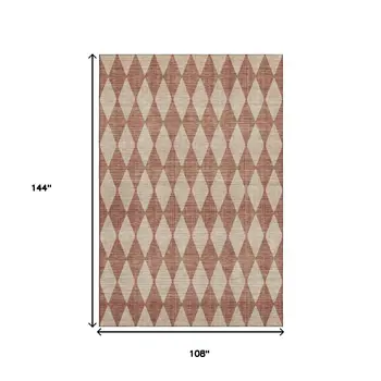 9' X 12' Chili Red And Ivory Diamond Washable Area Rug With UV Protection