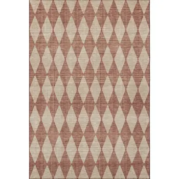 9' X 12' Chili Red And Ivory Diamond Washable Area Rug With UV Protection