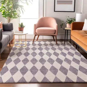 3' X 5' Purple And Ivory Diamond Washable Area Rug With UV Protection