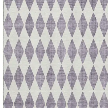 3' X 5' Purple And Ivory Diamond Washable Area Rug With UV Protection