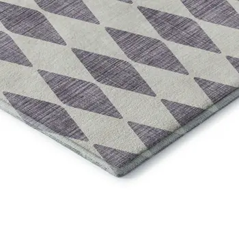 5' X 8' Purple And Ivory Diamond Washable Area Rug With UV Protection