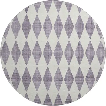 8' Purple And Ivory Diamond Washable Round Rug With UV Protection