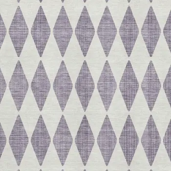 9' X 12' Purple And Ivory Diamond Washable Area Rug With UV Protection