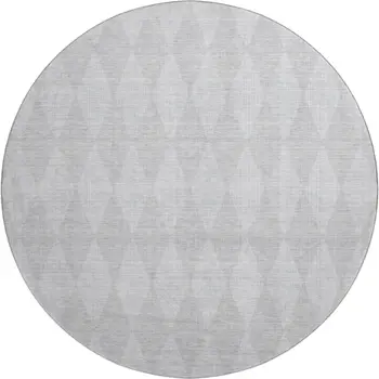 8' Pewter And Ivory Diamond Washable Round Rug With UV Protection