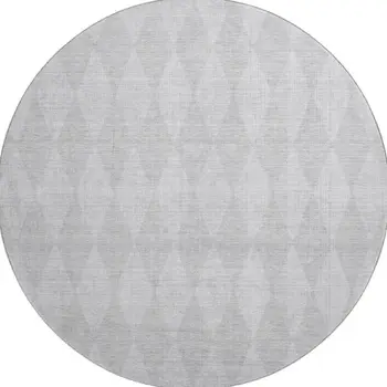 8' Pewter And Ivory Diamond Washable Round Rug With UV Protection