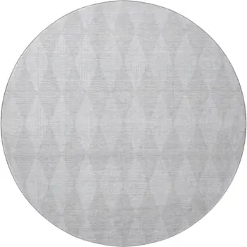 8' Pewter And Ivory Diamond Washable Round Rug With UV Protection
