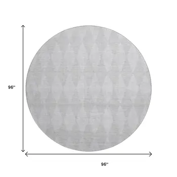 8' Pewter And Ivory Diamond Washable Round Rug With UV Protection