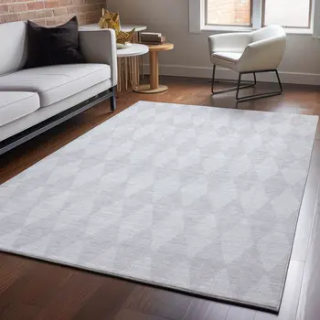 9' X 12' Pewter And Ivory Diamond Washable Area Rug With UV Protection