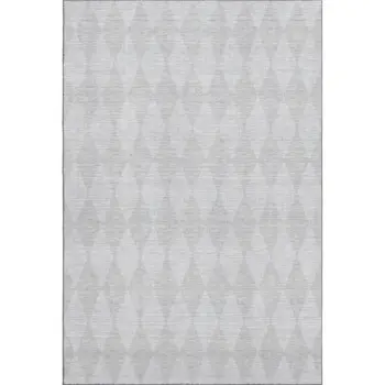 9' X 12' Pewter And Ivory Diamond Washable Area Rug With UV Protection