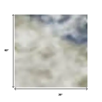3' X 5' Sky Blue And Ivory Diamond Washable Area Rug With UV Protection