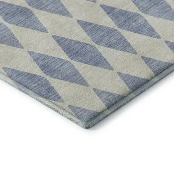 5' X 8' Sky Blue And Ivory Diamond Washable Area Rug With UV Protection