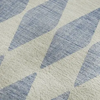 5' X 8' Sky Blue And Ivory Diamond Washable Area Rug With UV Protection