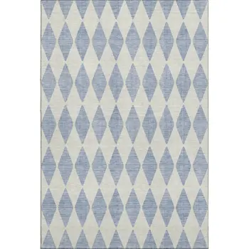 9' X 12' Sky Blue And Ivory Diamond Washable Area Rug With UV Protection