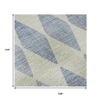 9' X 12' Sky Blue And Ivory Diamond Washable Area Rug With UV Protection