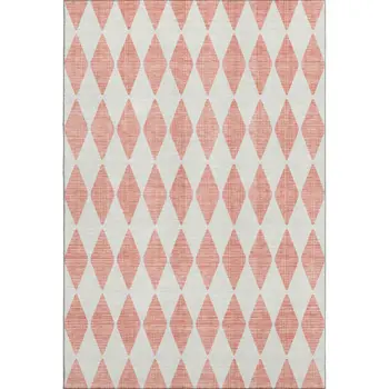 8' X 10' Salmon And Ivory Diamond Washable Area Rug With UV Protection