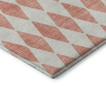8' X 10' Salmon And Ivory Diamond Washable Area Rug With UV Protection