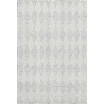 3' X 5' Silver And Ivory Diamond Washable Area Rug With UV Protection
