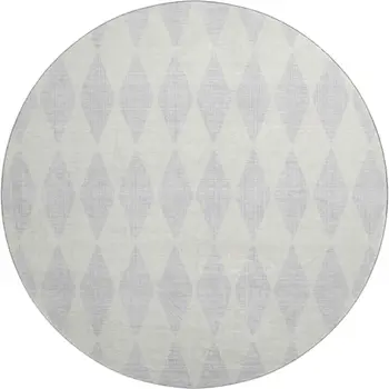 8' Silver And Ivory Diamond Washable Round Rug With UV Protection