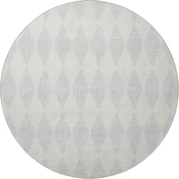 8' Silver And Ivory Diamond Washable Round Rug With UV Protection
