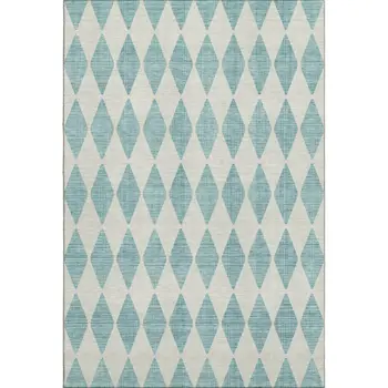 3' X 5' Teal And Ivory Diamond Washable Area Rug With UV Protection