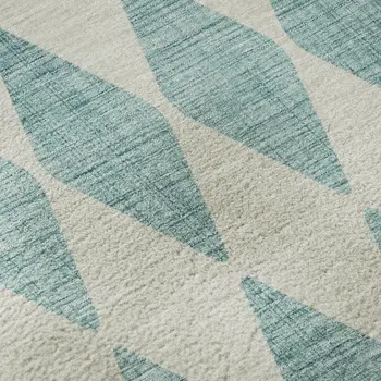 5' X 8' Teal And Ivory Diamond Washable Area Rug With UV Protection