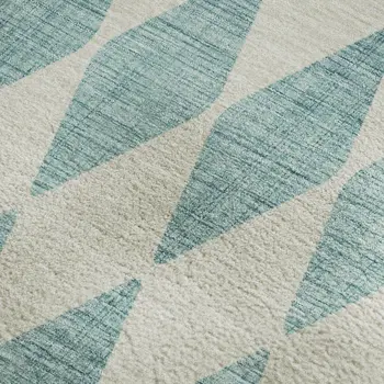 9' X 12' Teal And Ivory Diamond Washable Area Rug With UV Protection