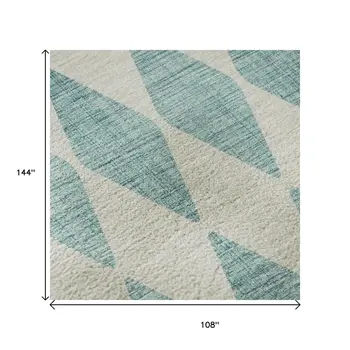9' X 12' Teal And Ivory Diamond Washable Area Rug With UV Protection
