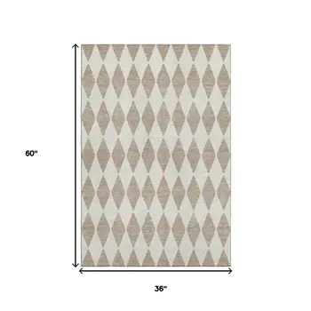 3' X 5' Taupe And Ivory Diamond Washable Area Rug With UV Protection