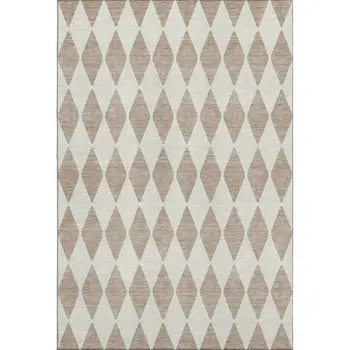 5' X 8' Taupe And Ivory Diamond Washable Area Rug With UV Protection