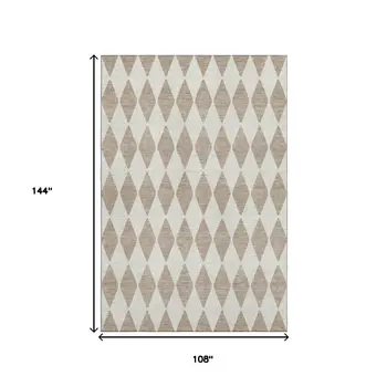 9' X 12' Taupe And Ivory Diamond Washable Area Rug With UV Protection