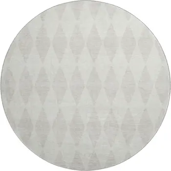8' Ivory And Beige Diamond Washable Round Rug With UV Protection