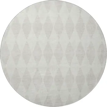 8' Ivory And Beige Diamond Washable Round Rug With UV Protection