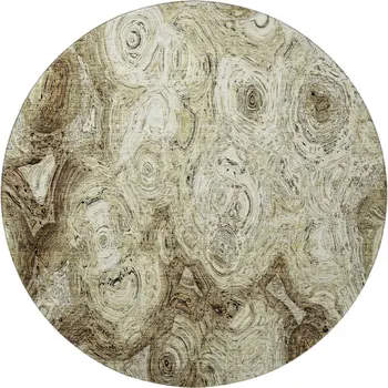 8' Beige And Brown Abstract Washable Round Rug With UV Protection