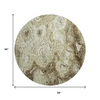 8' Beige And Brown Abstract Washable Round Rug With UV Protection