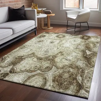 8' X 10' Beige And Brown Abstract Washable Area Rug With UV Protection