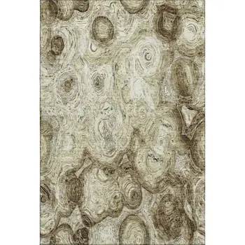 8' X 10' Beige And Brown Abstract Washable Area Rug With UV Protection