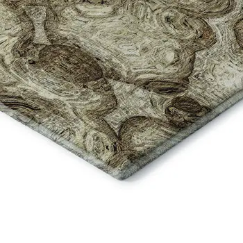 8' X 10' Beige And Brown Abstract Washable Area Rug With UV Protection
