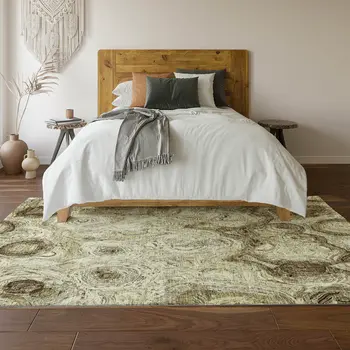 8' X 10' Beige And Brown Abstract Washable Area Rug With UV Protection
