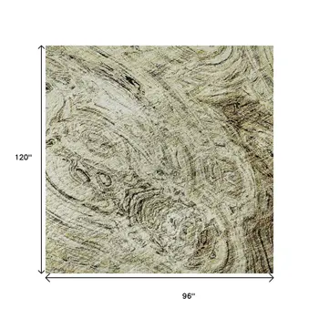 8' X 10' Beige And Brown Abstract Washable Area Rug With UV Protection